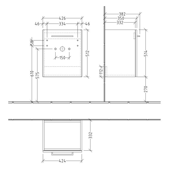Villeroy & Boch Avento Waschtischunterschrank 42,6 x 51,4 cm, 1 Tür Anschlag links