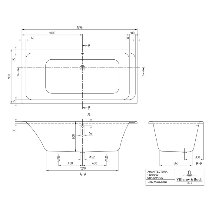 Villeroy & Boch Architectura Solo Badewanne 190 x 90 cm