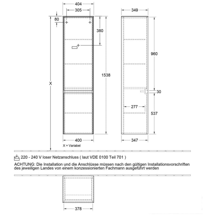 Villeroy & Boch Collaro Hochschrank 40,4 x 153,8 cm mit 2 Türen, Anschlag links