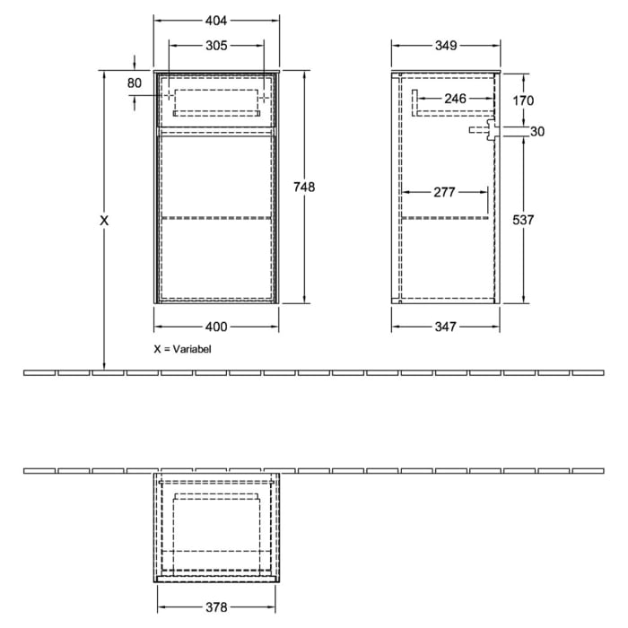 Villeroy & Boch Collaro Seitenschrank 40,4 x 74,8 cm mit 1 Auszug und 1 Tür, Anschlag links