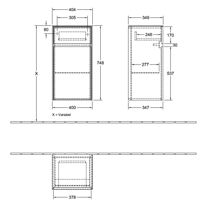 Villeroy & Boch Collaro Seitenschrank 40,4 x 74,8 cm mit 1 Auszug und 1 Tür, Anschlag rechts
