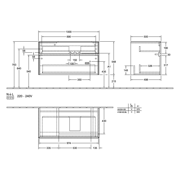 Villeroy & Boch Collaro Waschtischunterschrank 100 x 54,8 cm mit 2 Auszügen, für WT rechts