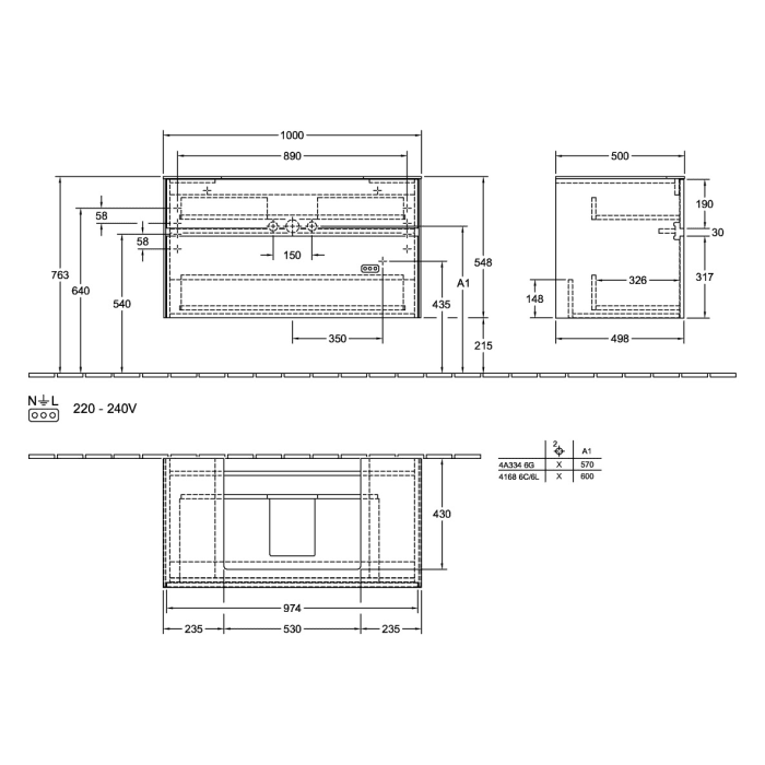 Villeroy & Boch Collaro Waschtischunterschrank 100 x 54,8 cm mit 2 Auszügen, für WT mittig