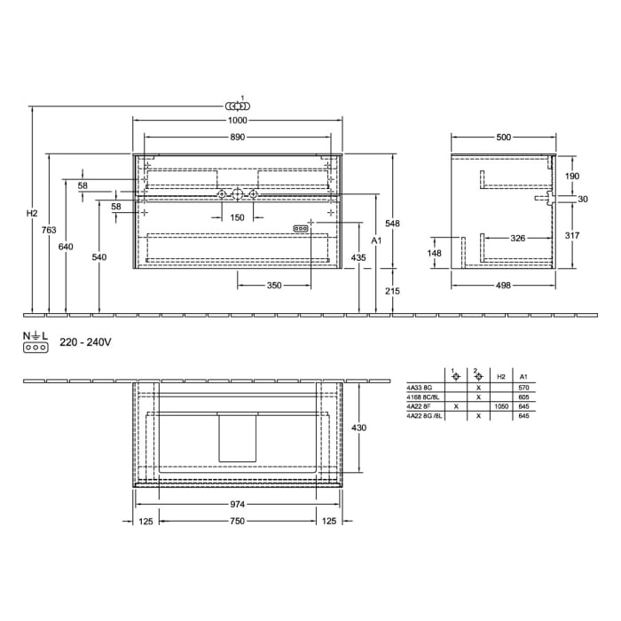 Villeroy & Boch Collaro Waschtischunterschrank 100 x 54,8 cm mit 2 Auszügen, für WT mittig