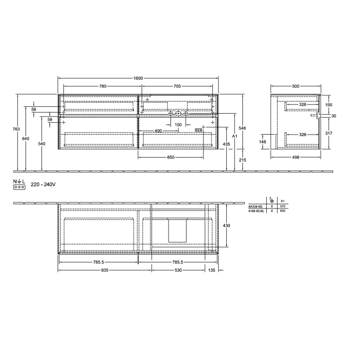 Villeroy & Boch Collaro Waschtischunterschrank 160 x 54,8 cm mit 4 Auszügen, für WT rechts