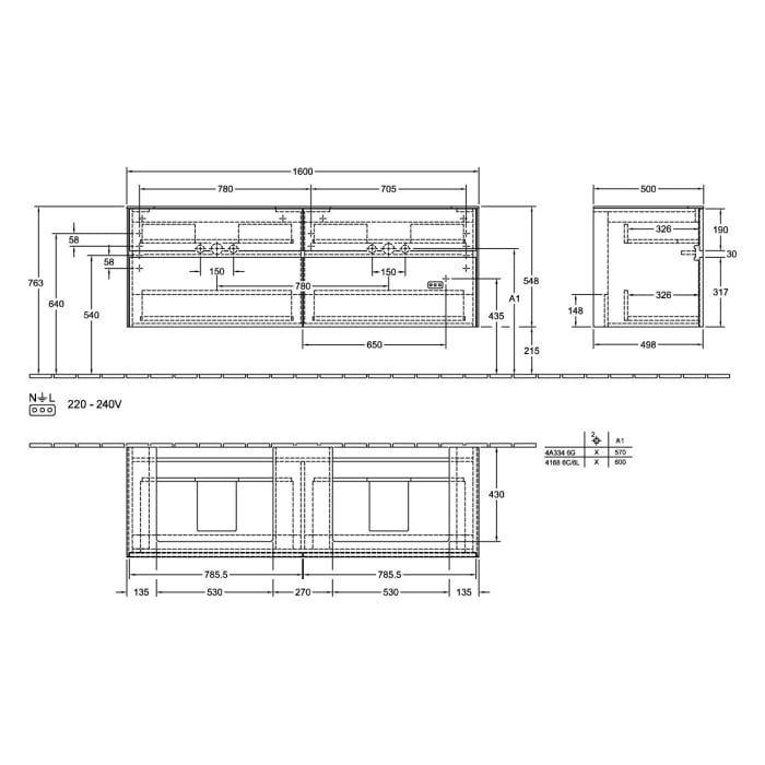 Villeroy & Boch Collaro Waschtischunterschrank 160 x 54,8 cm mit 4 Auszügen, für WT beidseitig