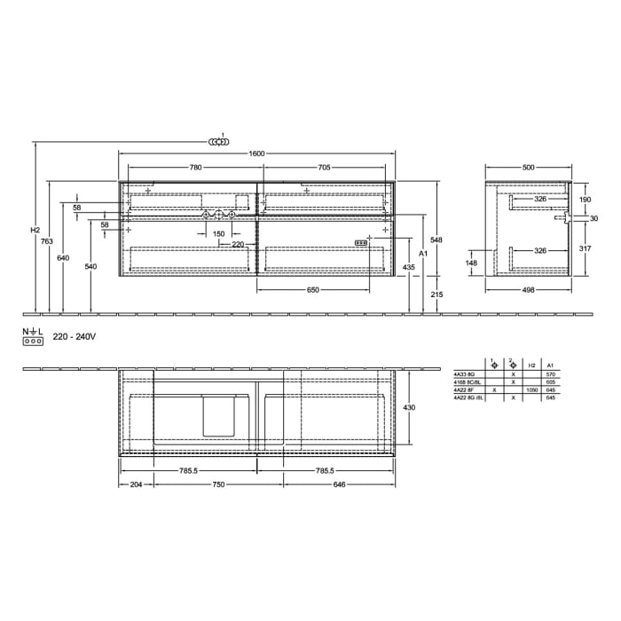Villeroy & Boch Collaro Waschtischunterschrank 160 x 54,8 cm mit 4 Auszügen, für WT links
