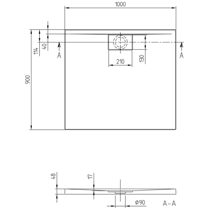 Villeroy & Boch Architectura Metalrim Duschwanne 100 x 90 x 4,8 cm mit Antirutsch