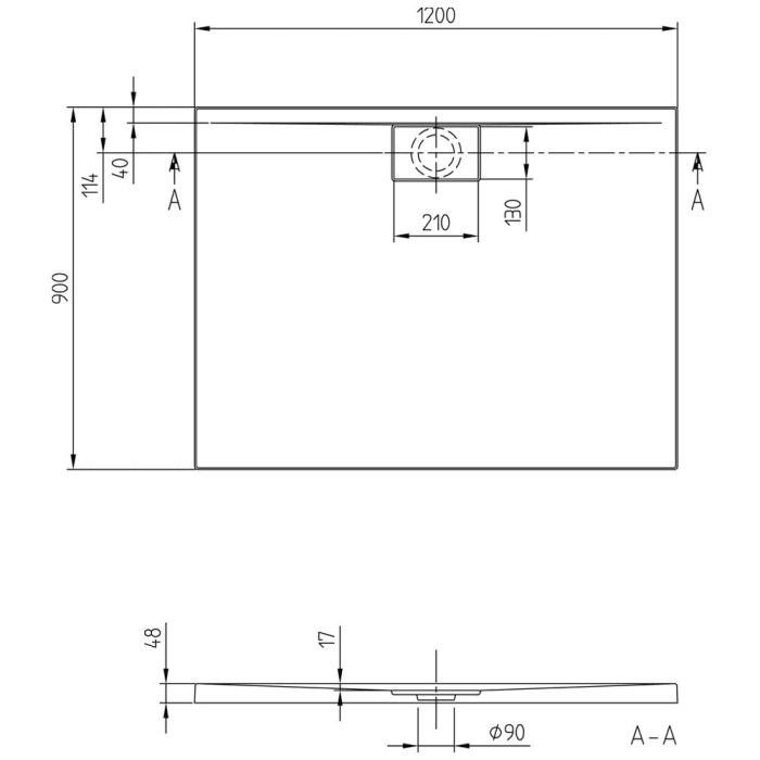 Villeroy & Boch Architectura Metalrim Duschwanne 120 x 90 x 4,8 cm mit Antirutsch