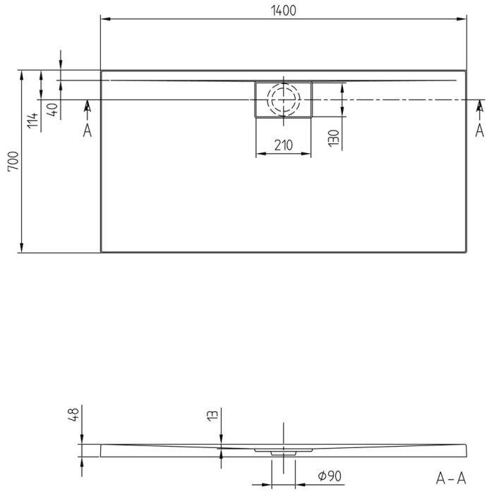 Villeroy & Boch Architectura Metalrim Duschwanne 140 x 70 x 4,8 cm mit Antirutsch