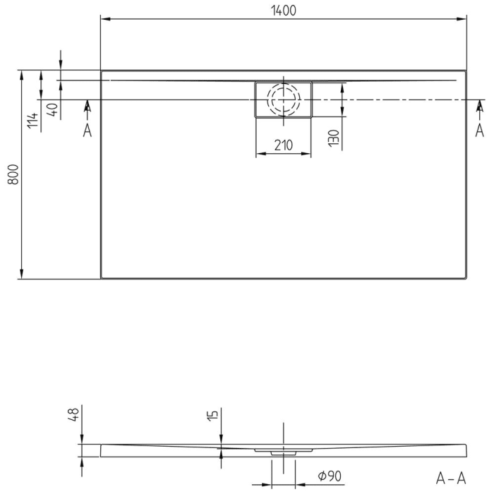 Villeroy & Boch Architectura Metalrim Duschwanne 140 x 80 x 4,8 cm mit Antirutsch