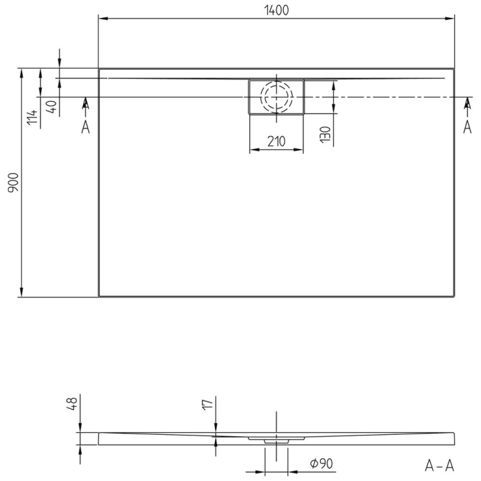Villeroy & Boch Architectura Metalrim Duschwanne 140 x 90 x 4,8 cm