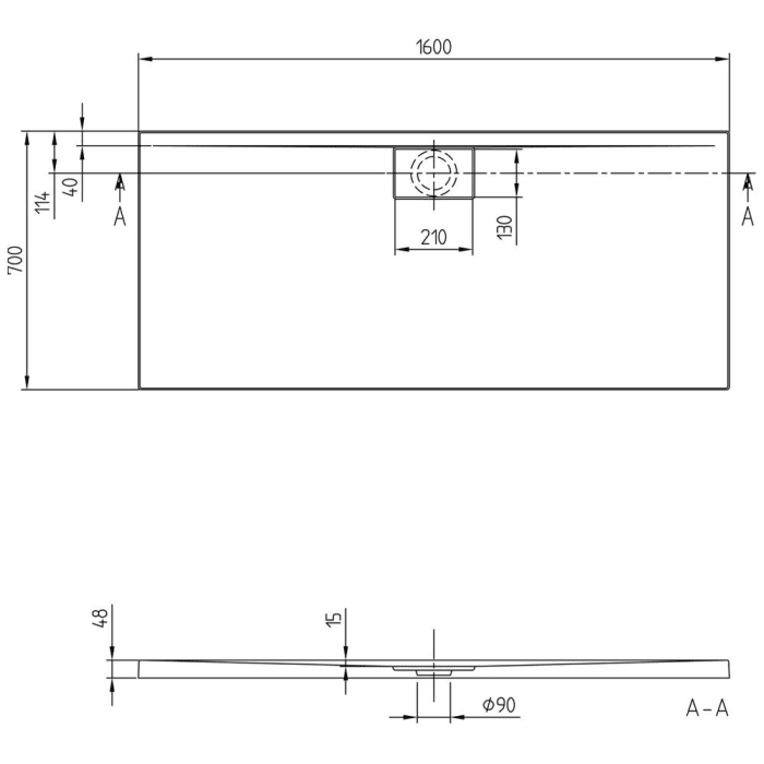 Villeroy & Boch Architectura Metalrim Duschwanne 160 x 70 x 4,8 cm