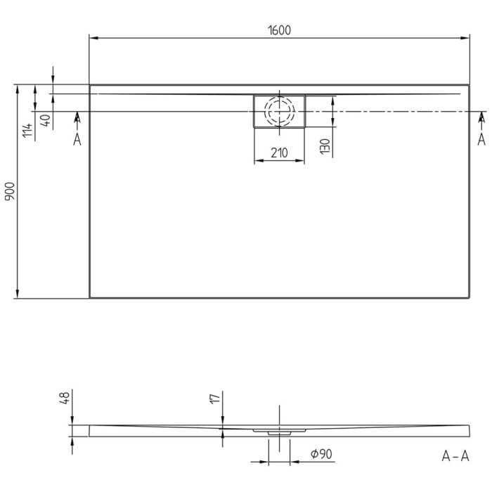 Villeroy & Boch Architectura Metalrim Duschwanne 160 x 90 x 4,8 cm