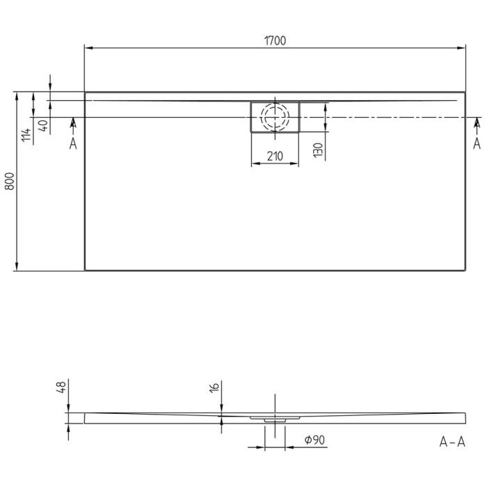 Villeroy & Boch Architectura Metalrim Duschwanne 170 x 80 x 4,8 cm mit Antirutsch