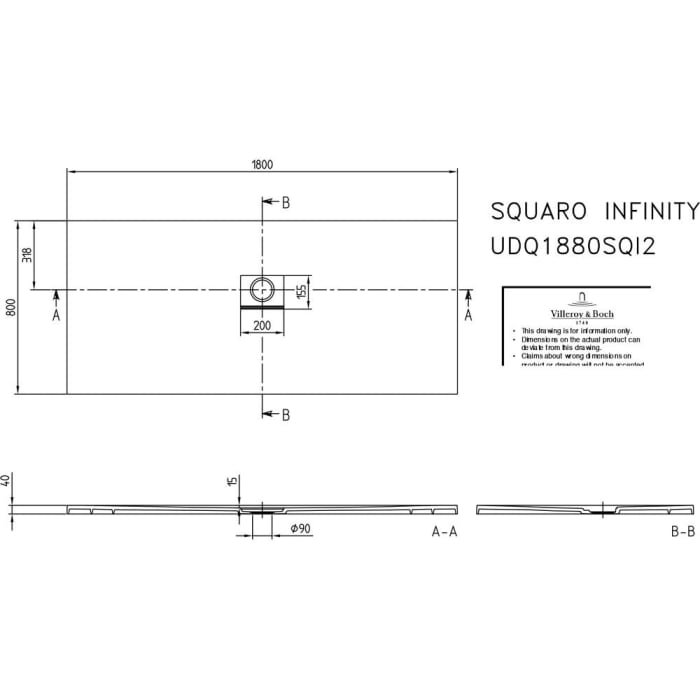 Villeroy & Boch Squaro Infinity Duschwanne 180 x 80 cm