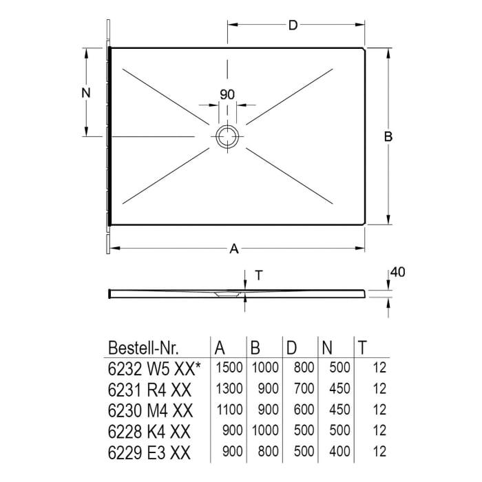 Villeroy & Boch Subway Infinity Duschwanne 90 x 80 cm mit kurzer Seite geschnitten