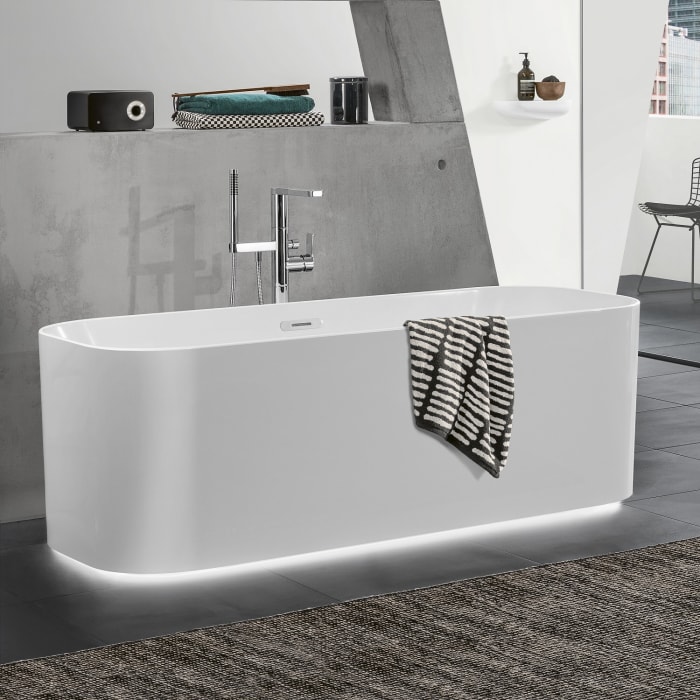 Villeroy & Boch Finion freistehende Badewanne 170 x 70 cm mit Emotion-Funktion, Wasserzulauf