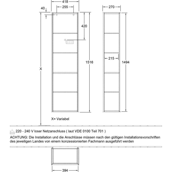 Villeroy & Boch Finion Hochschrank 151,6 cm mit Wandbeleuchtung, Anschlag rechts