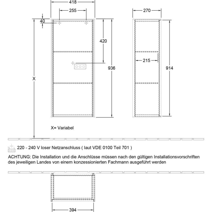 Villeroy & Boch Finion Seitenschrank 93,6 cm mit Wandbeleuchtung, Anschlag rechts