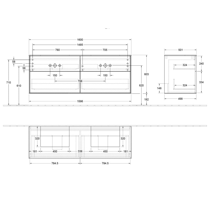 Villeroy & Boch Finion Waschtischunterschrank 160 cm mit Abdeckplatte, für 2 Aufsatzwaschtische