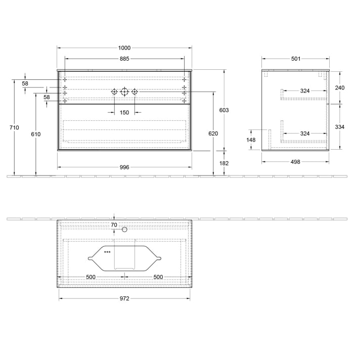Villeroy & Boch Finion Waschtischunterschrank 100 cm mit Abdeckplatte