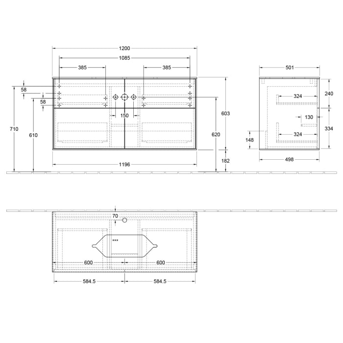 Villeroy & Boch Finion Waschtischunterschrank 120 cm mit Abdeckplatte