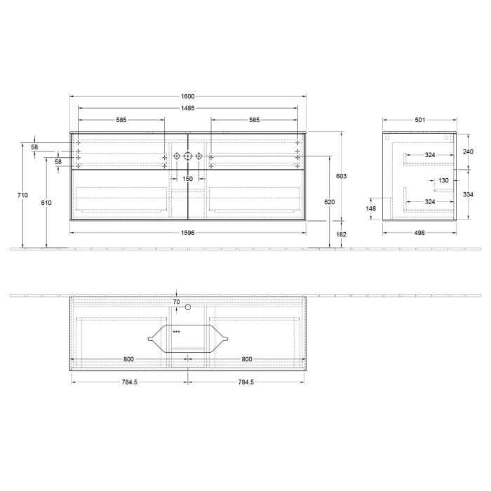 Villeroy & Boch Finion Waschtischunterschrank 160 cm mit Abdeckplatte