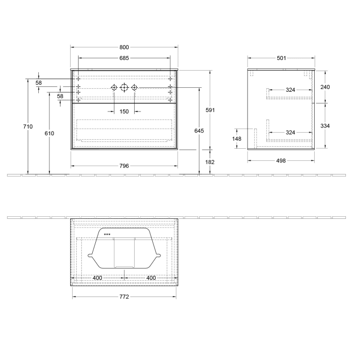 Villeroy & Boch Finion Waschtischunterschrank 80 cm mit Abdeckplatte