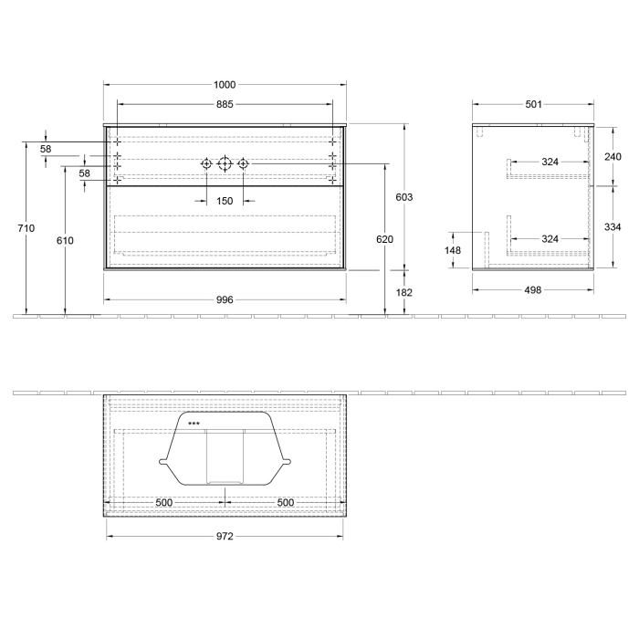 Villeroy & Boch Finion Waschtischunterschrank 100 cm mit Abdeckplatte