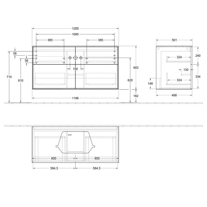 Villeroy & Boch Finion Waschtischunterschrank 120 cm mit Abdeckplatte