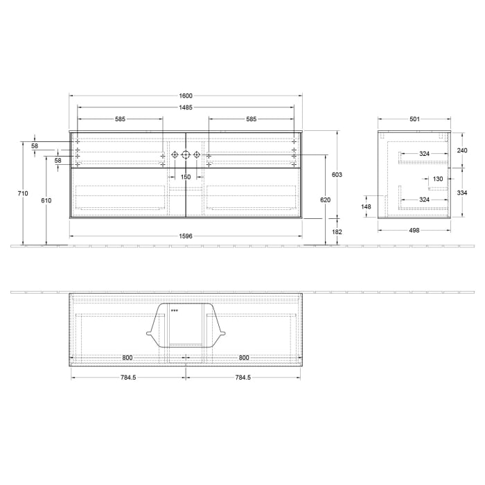 Villeroy & Boch Finion Waschtischunterschrank 160 cm mit Abdeckplatte