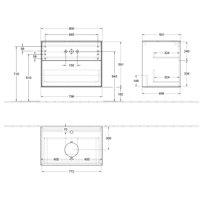 Villeroy & Boch Finion Waschtischunterschrank 80 cm mit Abdeckplatte