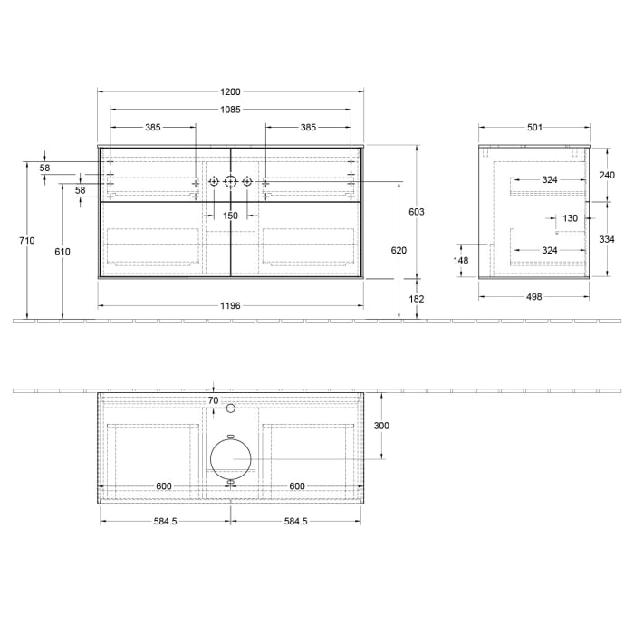 Villeroy & Boch Finion Waschtischunterschrank 120 cm mit Abdeckplatte