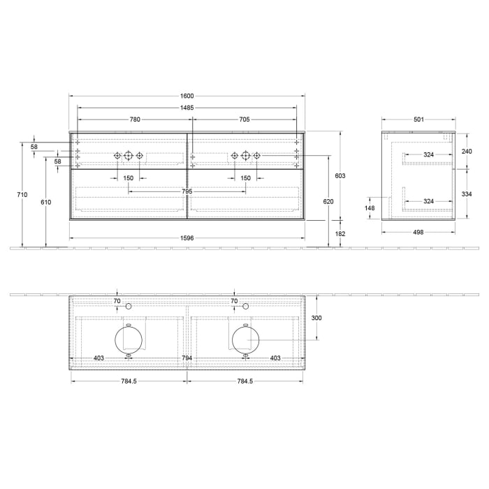 Villeroy & Boch Finion Waschtischunterschrank 160 cm mit Abdeckplatte