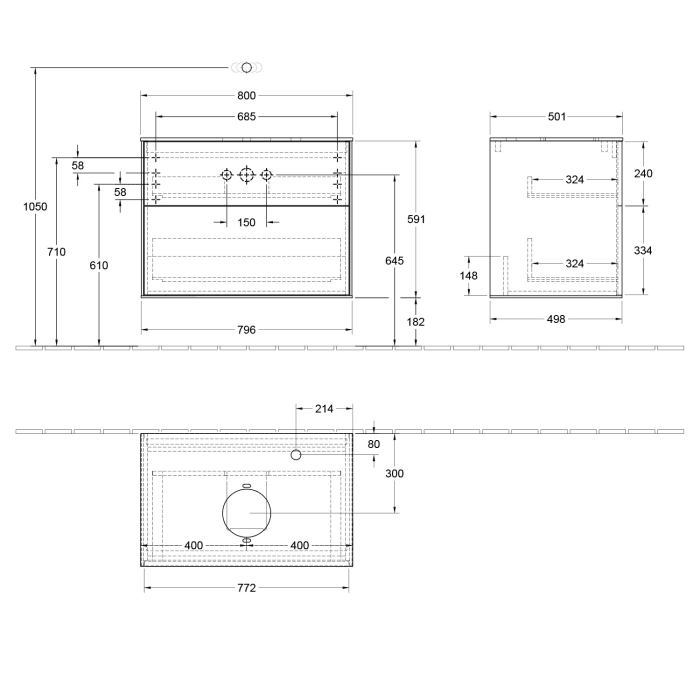 Villeroy & Boch Finion Waschtischunterschrank 80 cm mit Abdeckplatte