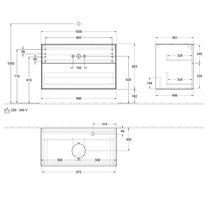 Villeroy & Boch Finion Waschtischunterschrank 100 cm mit Abdeckplatte