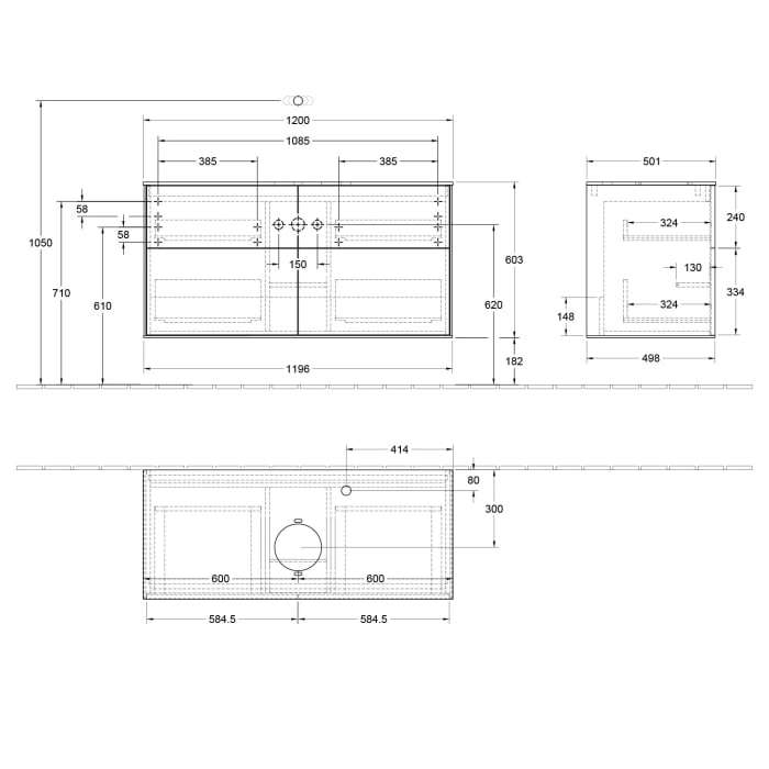 Villeroy & Boch Finion Waschtischunterschrank 120 cm mit Abdeckplatte
