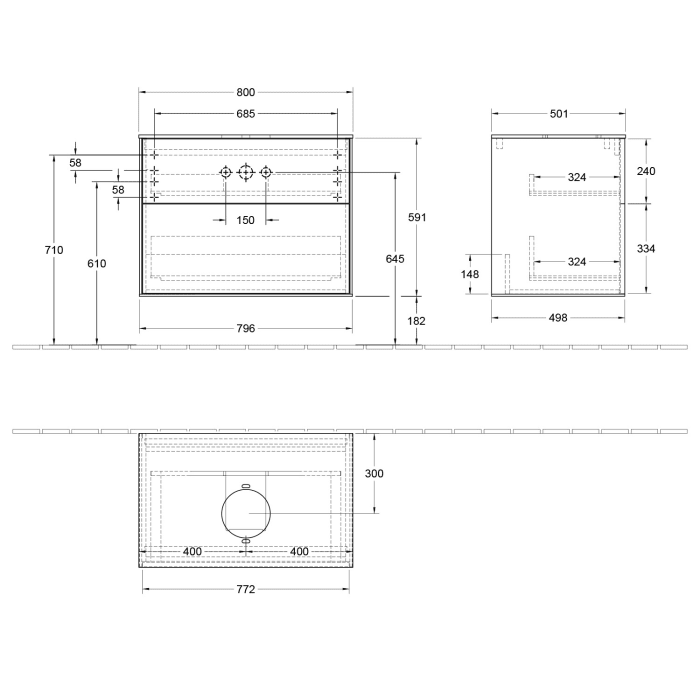 Villeroy & Boch Finion Waschtischunterschrank 80 cm mit Abdeckplatte