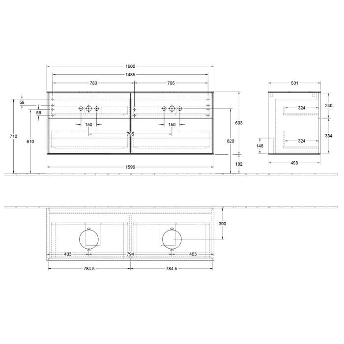 Villeroy & Boch Finion Waschtischunterschrank 160 cm mit Abdeckplatte