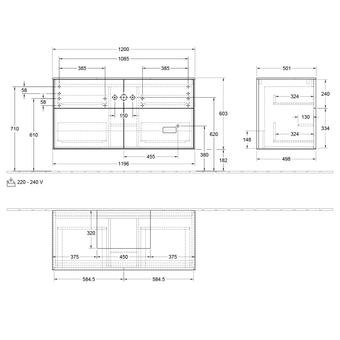 Villeroy & Boch Finion Waschtischunterschrank 120 cm mit Abdeckplatte und LED Wandbeleuchtung