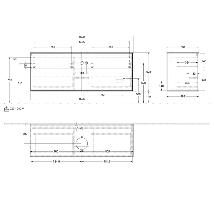 Villeroy & Boch Finion Waschtischunterschrank 160 cm mit Abdeckplatte und LED Wandbeleuchtung