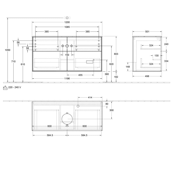 Villeroy & Boch Finion Waschtischunterschrank 120 cm mit Abdeckplatte und LED Wandbeleuchtung