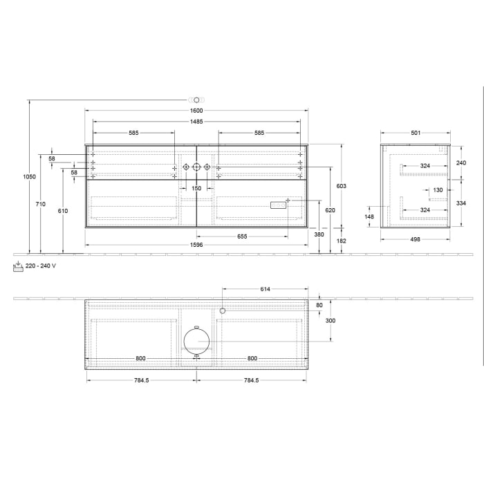 Villeroy & Boch Finion Waschtischunterschrank 160 cm mit Abdeckplatte und LED Wandbeleuchtung