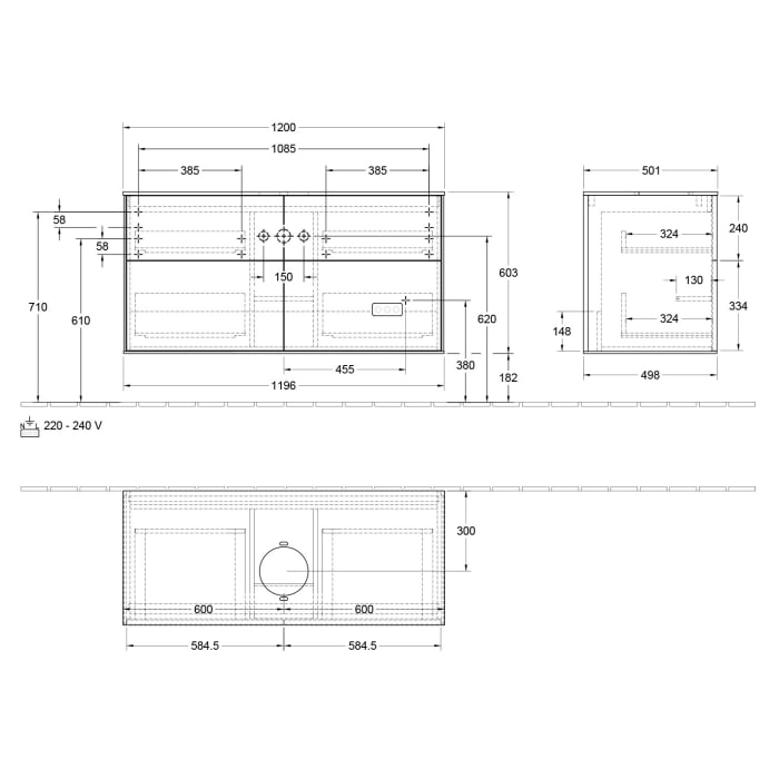 Villeroy & Boch Finion Waschtischunterschrank 120 cm mit Abdeckplatte und LED Wandbeleuchtung