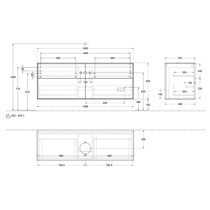 Villeroy & Boch Finion Waschtischunterschrank 160 cm mit Abdeckplatte und LED Wandbeleuchtung