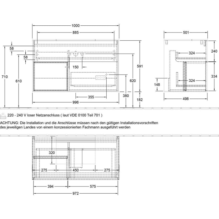 Villeroy & Boch Finion Waschtischunterschrank 100 cm mit Regalelement links und Abdeckplatte