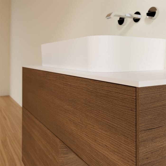 Villeroy & Boch Finion Waschtischunterschrank 100 cm mit Regalelement rechts und Abdeckplatte, mit Wandbeleuchtung