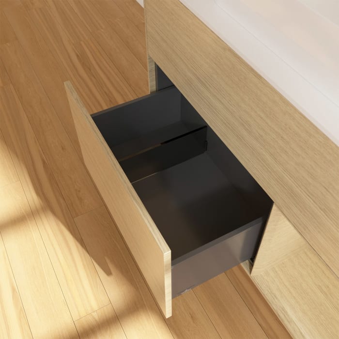 Villeroy & Boch Finion Waschtischunterschrank 100 cm mit Regalelement rechts und Abdeckplatte, mit Wandbeleuchtung