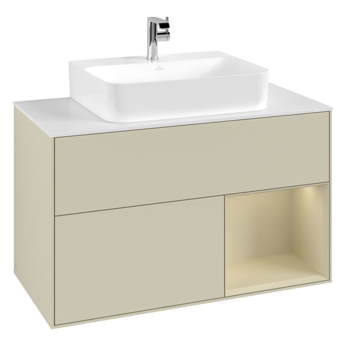 Villeroy & Boch Finion Waschtischunterschrank 100 cm mit Regalelement rechts und Abdeckplatte